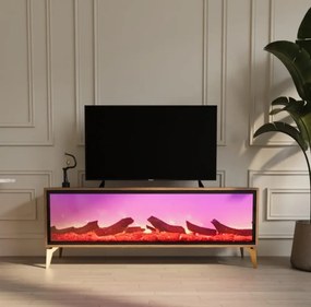 Comoda TV cu șemineu electric, Lemn/Auriu, 160x40x45 cm