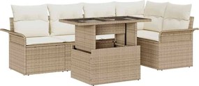 vidaXL Set de canapele pentru grădină cu pernă 6 pcs Bej Rattan poli
