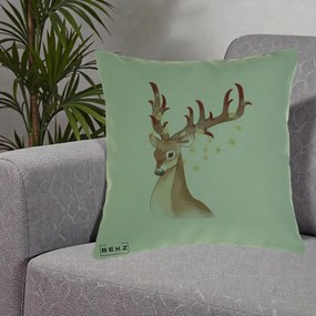 Perna Decorativa Ren cu Luminite de Craciun, 40x40 cm, Verde, Husa Detasabila, Perna Inclusa, BEKZ®