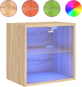 vidaXL Noptieră cu lumini LED montată pe perete, stejar sonoma