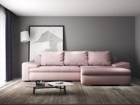 Colțar extensibil dumonde cu ladă de depozitare si sezut confortabil din spuma high-density, Leonardo Enjoy Roz 260x185 cm II