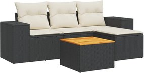 vidaXL Set mobilier de grădină cu perne, 5 piese, negru, poliratan