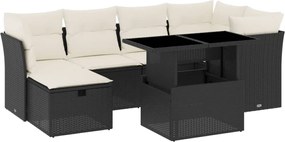 vidaXL Set canapele de grădină cu perne, 7 piese, negru, poliratan