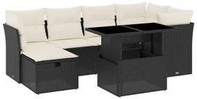 3274656 vidaXL Set canapele de grădină cu perne, 7 piese, negru, poliratan