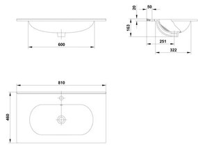 Lavoar incastrat alb 81 cm Gala Klea 810x460 mm