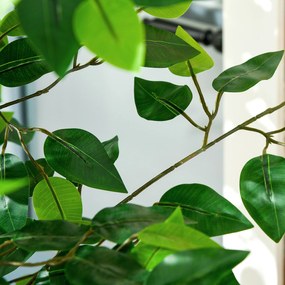 HOMCOM Set de 2 plante artificiale ficus inaltime 1,80 m trunchi crengi lina muschi frunze foarte realiste ghiveci inclus verde | Aosom Romania