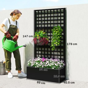 Outsunny Jardinieră cu spalier, paravan de intimitate, pat ridicat pentru grădină din oțel galvanizat, pentru plante cățărătoare, 89x40x178cm, negru | Aosom Romania