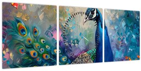 Tablou - Pictura de un păun (cu ceas) (90x30 cm)