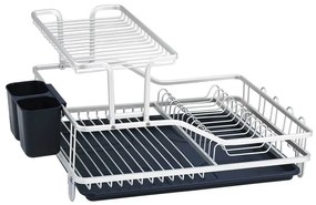 Uscător de vase Luigi Ferrero FR-5535AL-B, 2 niveluri, 46x35x27 cm, Picioare antiderapante, Tavă de scurgere, Albastru închis