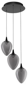 Lustra moderna cu 3 pendule LED, Metal, Sticla, Fumuriu, Nali