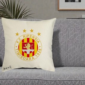 Perna Personalizata FC Ripensia Timisoara 1928, 40x40 cm, Ecru, Husa Detasabila, Perna Inclusa, BEKZ®