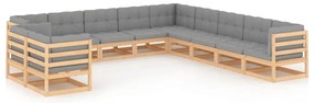 vidaXL Set mobilier grădină cu perne, 11 piese, lemn masiv de pin