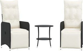 vidaXL Scaune de grădină rabatabile, 2 buc., cu masă, negru, poliratan