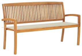 vidaXL Bancă de grădină stivuibilă cu pernă, 159 cm, lemn masiv de tec