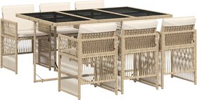 vidaXL Set de masă pentru grădină, 7 piese, cu perne, bej, poliratan