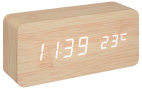 Ceas deşteptător din lemn Gamiel, termometru, alarmă, 15 x 4 x 7 cm