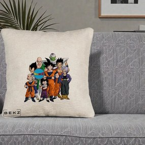 Perna Personalizata Dragon Ball Z Grup Complet, 40x40 cm, Bej Canapea, Husa Detasabila, Perna Inclusa, BEKZ®