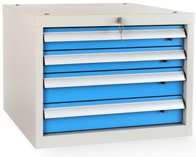 Dulap pentru masa atelier Solid, 4 sertare, albastru - ral 5012