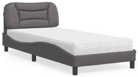 3208685 vidaXL Pat cu saltea, gri, 80x200 cm, piele ecologică