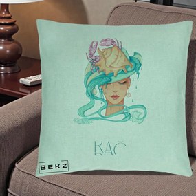 Perna Personalizata Zodie Rac, 40x40 cm, Verde Menta, Husa Detasabila, Perna Inclusa, BEKZ®