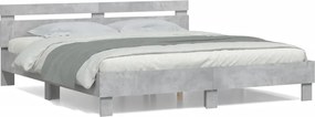 vidaXL Cadru de pat cu tăblie gri beton 200x200 cm lemn prelucrat