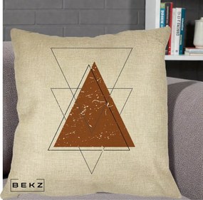 Perna Decorativa Geometric Triunghiuri Sacred, 40x40 cm, Crem, Husa Detasabila, Perna Inclusa, BEKZ®