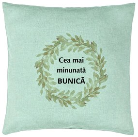 Perna Decorativa pentru Bunica 5, 40x40 cm, Verde Menta, Husa Detasabila, Burduf