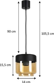 Brilagi - Lampă suspendată LED pe cablu R GLASS, 1xE27/60W/230V, Ø 14 cm, negru/bej fumuriu