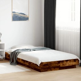 vidaXL Cadru de pat cu LED, stejar fumuriu, 90x190 cm, lemn prelucrat