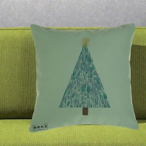 Perna Decorativa Brad de Craciun Acrilic Albastru, 40x40 cm, Verde, Husa Detasabila, Perna Inclusa, BEKZ®