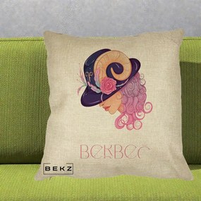 Perna Personalizata Zodie Berbec, 40x40 cm, Crem, Husa Detasabila, Perna Inclusa, BEKZ®