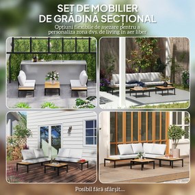 Outsunny Set Mobilier de Grădină din 4 Piese, cu 2 Canapele și 2 Măsuțe de Cafea, 141x64x62 cm, Lemn Natural | Aosom Romania
