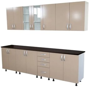 Bucatarie Zebra 260 cm din PAL Cappuccino cu blat termoizolant negru