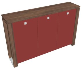 Dulap mediu Verno+ 200 x 46 x 130 cm, uși de sticlă, nuc / roșu