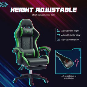 Vinsetto Scaun Gaming cu Înălțime Reglabilă, Scaun Gaming Ergonomic cu Spătar Rabatabil, 65x65x121-129 cm, Negru | Aosom Romania