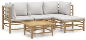 3155082 vidaXL Set mobilier de grădină cu perne gri deschis, 5 piese, bambus
