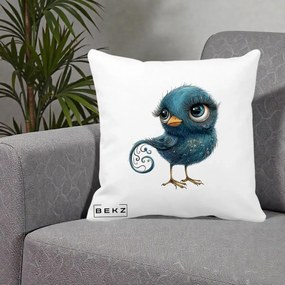Perna Decorativa Pasare Teal cu Motive Aurii si Coada Spiralata, 40x40 cm, Alba Mata, Husa Detasabila, Perna Inclusa, BEKZ®