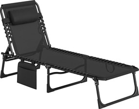 Outsunny Portable Sun Lounger, Folding Chaise Recliner, 5-Position Adjustable Cot, Black | Aosom Romania