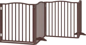 vidaXL Poartă câini pliabilă cu ușă 4 panouri maro, 320 cm, lemn plop
