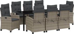 vidaXL Set de masă pentru grădină cu pernă 9 pcs Gri poliratan