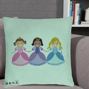 Perna Personalizata Printese Diverse Ilustratie, 40x40 cm, Verde Menta, Husa Detasabila, Perna Inclusa, BEKZ®