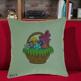 Perna Decorativa Cos cu Oua de Pasti Colorat, 40x40 cm, Verde, Husa Detasabila, Perna Inclusa, BEKZ®