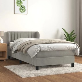 3127589 vidaXL Pat box spring cu saltea, gri deschis, 90x200 cm, catifea