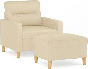 vidaXL Fotoliu canapea cu taburet, crem, 60 cm, material textil
