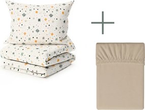 Set lenjerie de pat creponata ASTORIA POLY crem + cearsaf Jersey 90 x 200 cm cappuccino, pat simplu