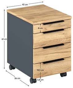 Container de birou Klodeka 6 (grafit + stejar artisan) . 1097179