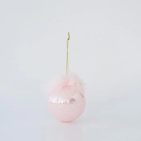 Set 4 globuri din sticla Pink Iridiscent cu pene 10 cm