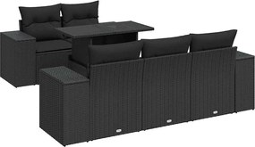 vidaXL Set mobilier de grădină cu perne, 6 piese, negru, poliratan