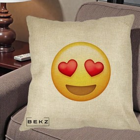 Perna Decorativa Emoji Inimi in Ochi, 40x40 cm, Crem, Husa Detasabila, Perna Inclusa, BEKZ®