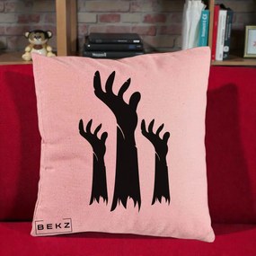Perna Decorativa Halloween Maini Zombie Alb-Negru, 40x40 cm, Roz, Husa Detasabila, Perna Inclusa, BEKZ®